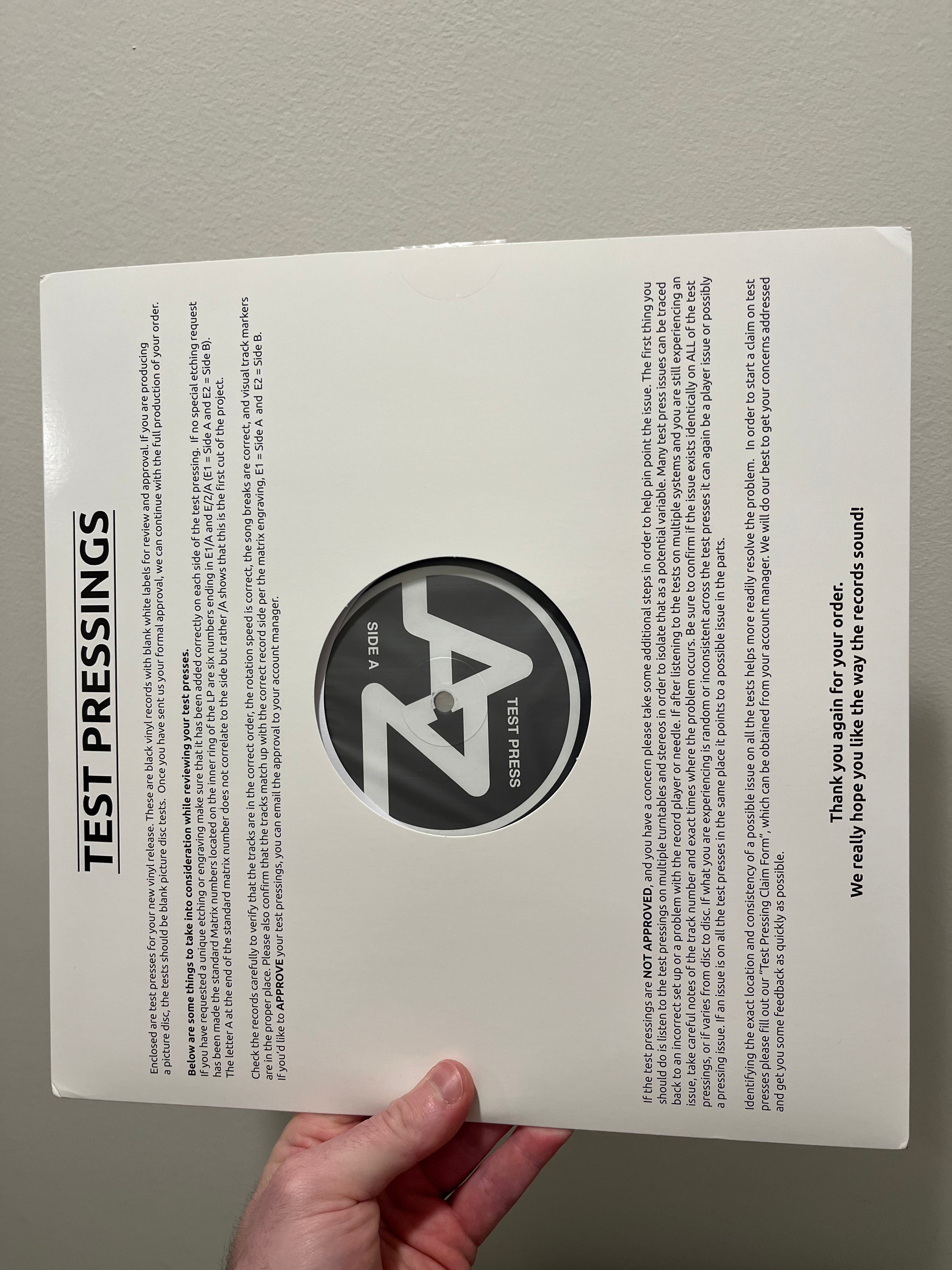 "Halfway to Hallelujah" Test Pressing